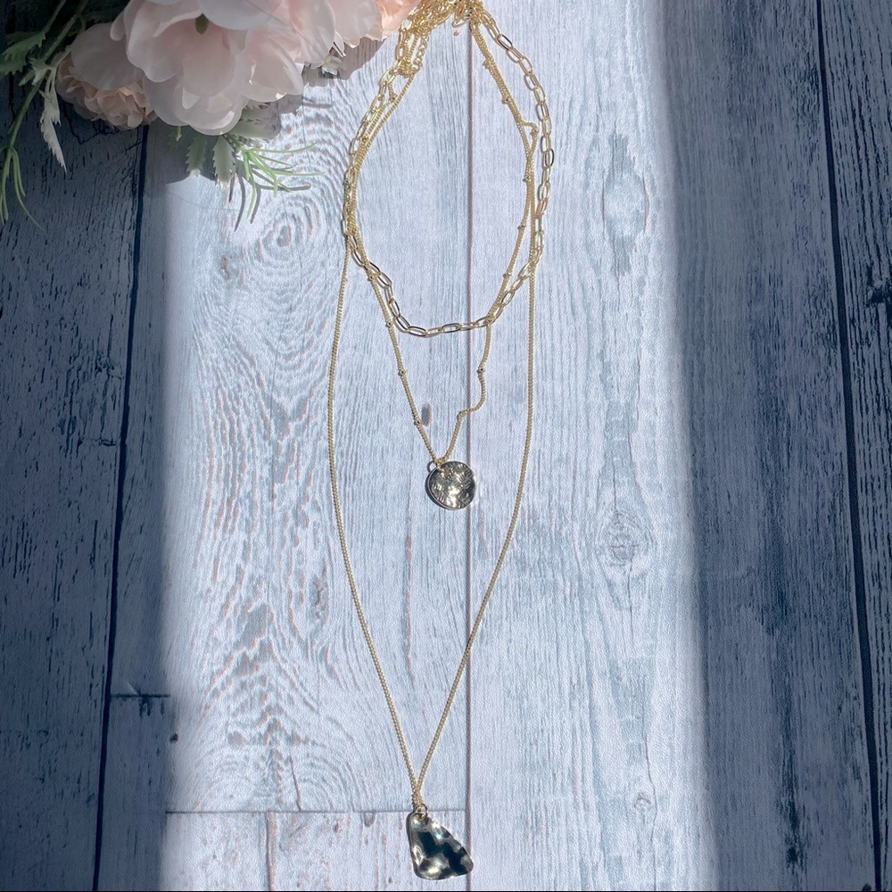 Layered necklace hammerhead pendant 18k gold plate